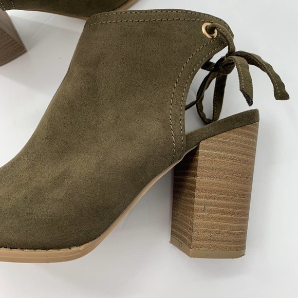 LC Lauren Conrad Boots Womens 8M Ankle Booties Peep Toe Block Heels Olive Green - Picture 10 of 10